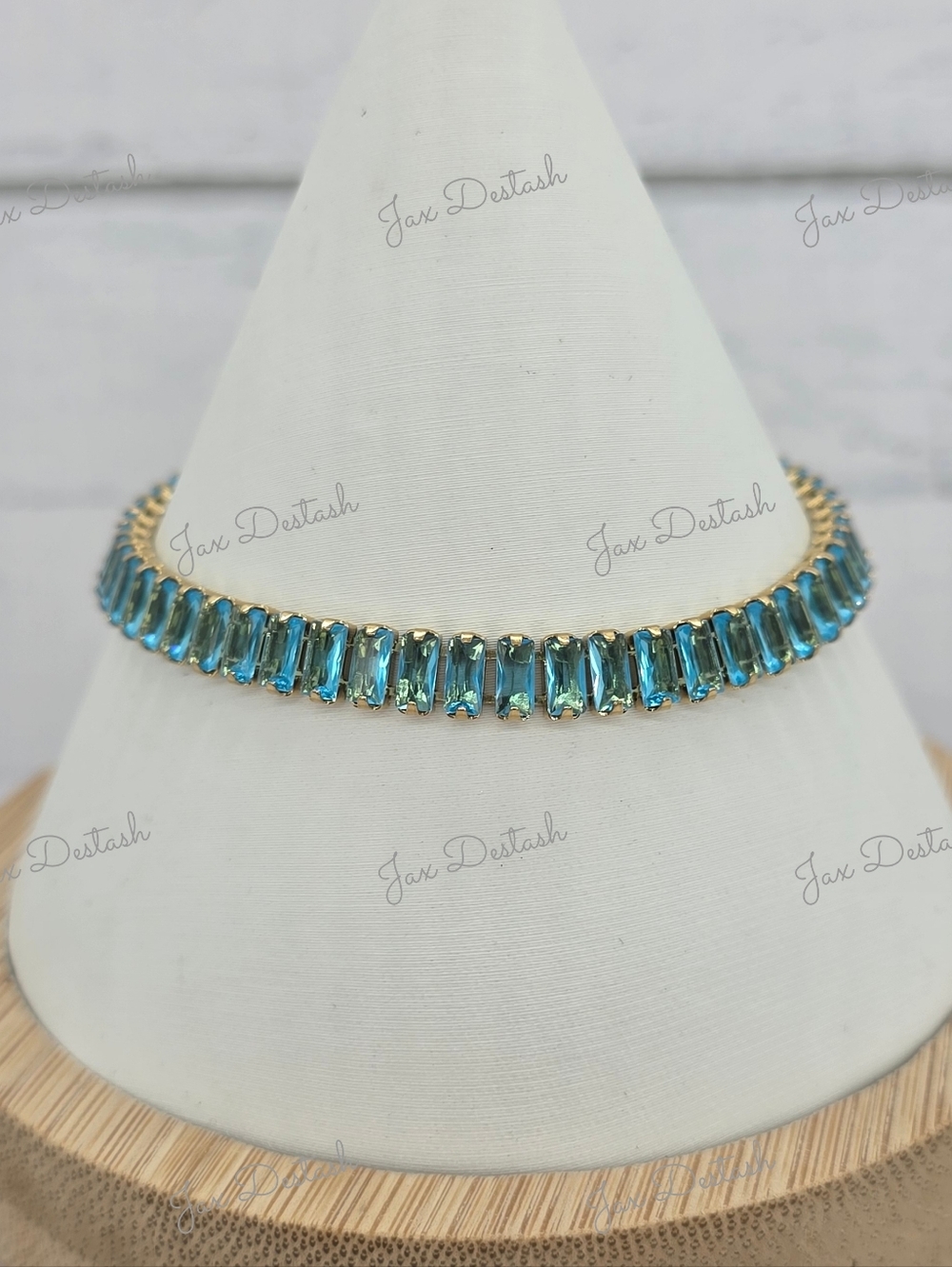 Stainless Steel Gold-Plated Blue Crystal Tennis Bracelet BR8000 - Picture 1 of 2
